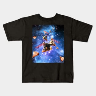 Space Laser Eye Cat Riding Pizza, Galaxy Cats Kids T-Shirt